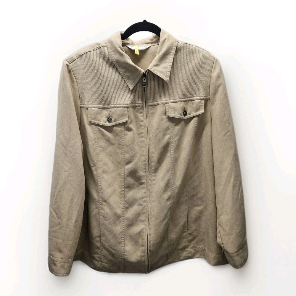 Vintage Allison Daley Khaki Zippered Faux Suede Jacket Womens Plus Size XXL